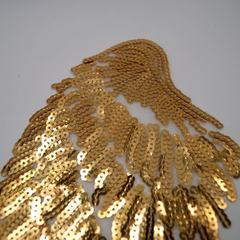 FEEPOP 1Pair Fashion Gold/Silver Angel Wings Sequins Patches for Clothing Iron-on Embroidered Patch Motif Applique DIY Xmas Accessories(5.5X12inch) (Gold) - Image 3